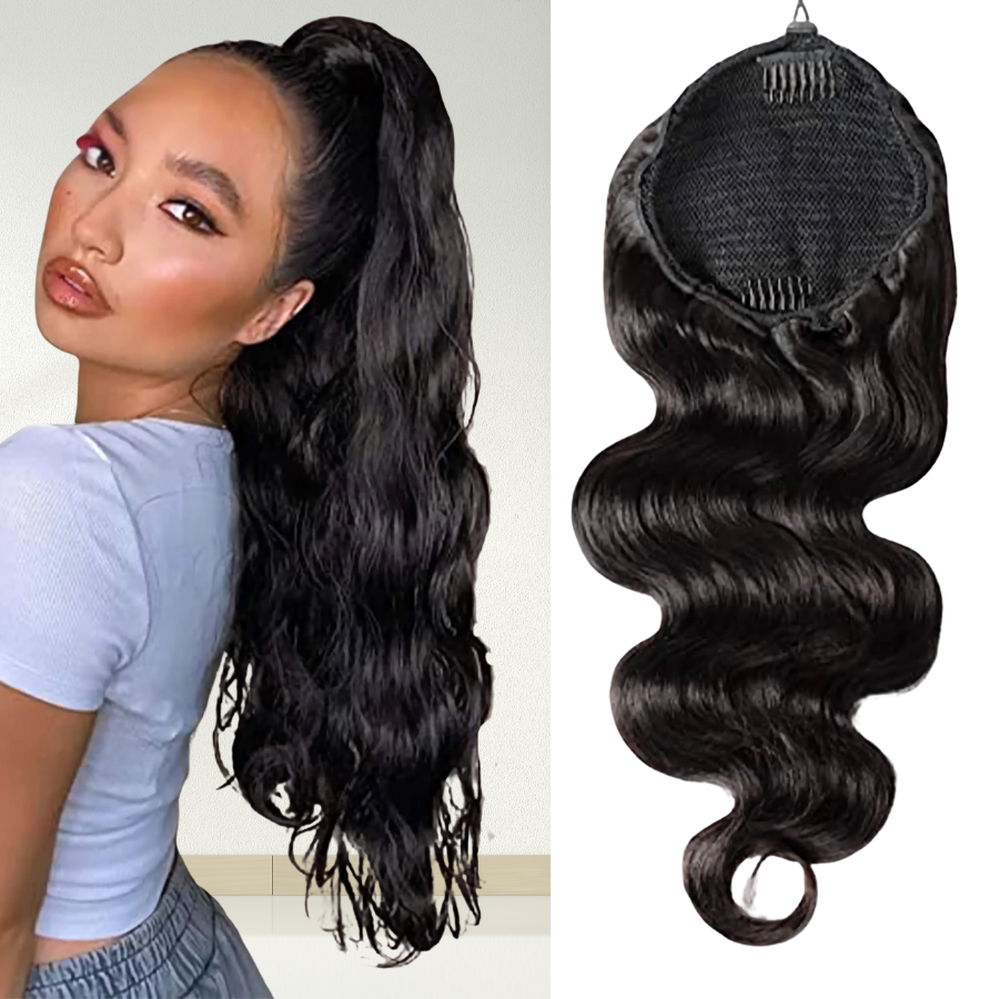 Body Wave Wrap-Around Ponytail Extensions – 100% Brazilian Human Hair