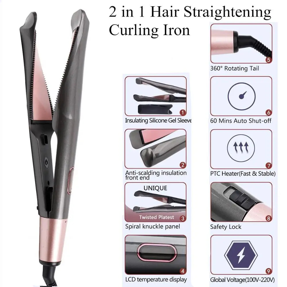 2-in-1 Luxe Hair Styler – Premium Curl & Straight Iron