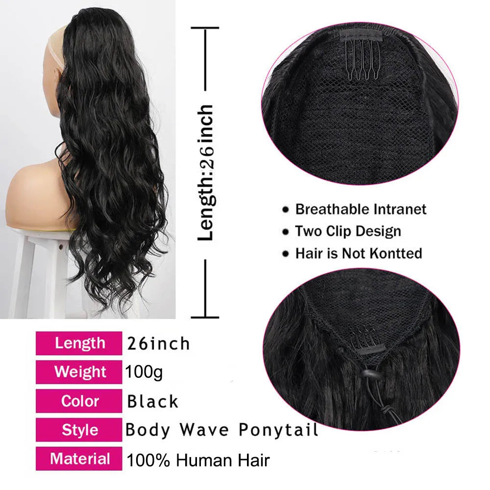 Body Wave Wrap-Around Ponytail Extensions – 100% Brazilian Human Hair